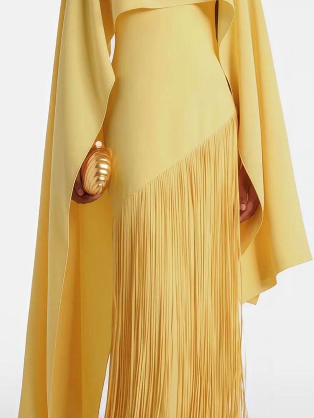 NWT Miss Rosier Cayetana Yellow Fringed Maxi Dress with Shawl sz M